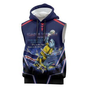 Personalized Cape Verde Blue Sharks Sleeveless Hoodie African Pride Dynamic Stadium Soccer Graphic Art
