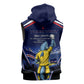 Personalized Cape Verde Blue Sharks Sleeveless Zip Hoodie African Pride Dynamic Stadium Soccer Graphic Art