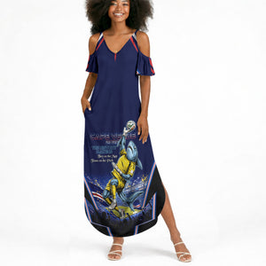 Personalized Cape Verde Blue Sharks Summer Maxi Dress African Pride Dynamic Stadium Soccer Graphic Art