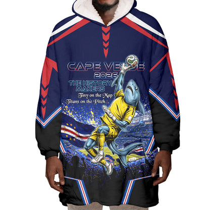 Personalized Cape Verde Blue Sharks Wearable Blanket Hoodie African Pride Dynamic Stadium Soccer Graphic Art