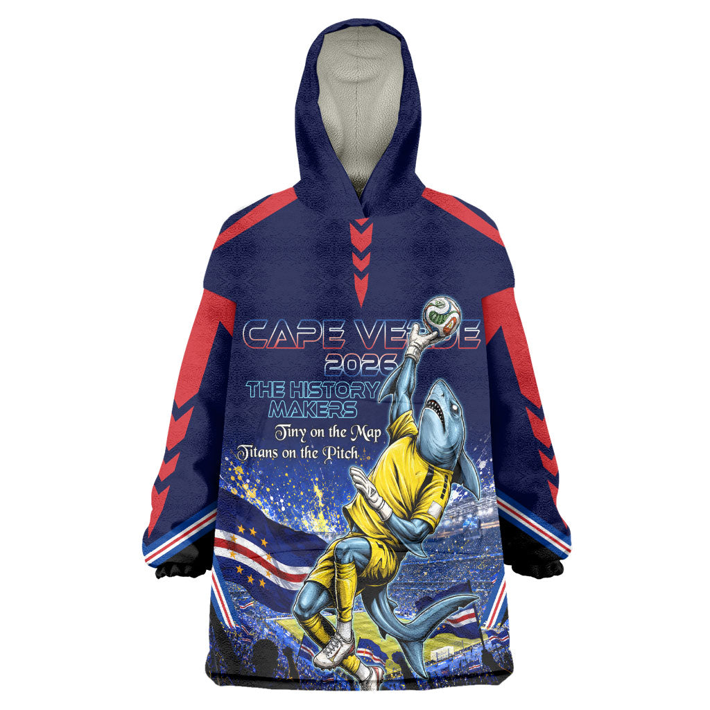 Personalized Cape Verde Blue Sharks Wearable Blanket Hoodie African Pride Dynamic Stadium Soccer Graphic Art