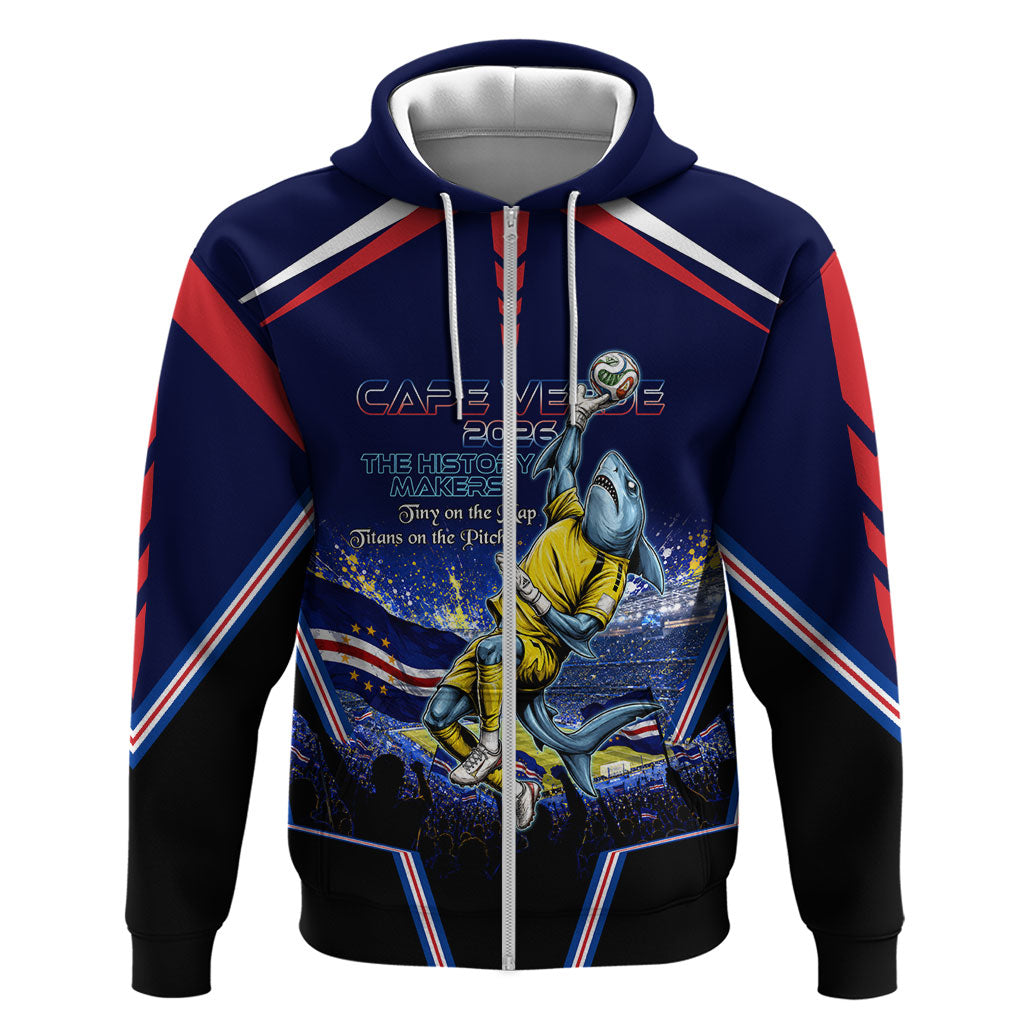 Personalized Cape Verde Blue Sharks Zip Hoodie African Pride Dynamic Stadium Soccer Graphic Art