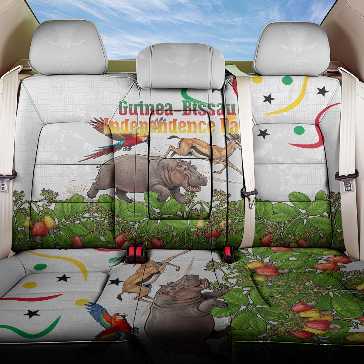 Guinea-Bissau Independence Day Back Car Seat Cover African Wildlife Cashew Harvest Cultural Pride
