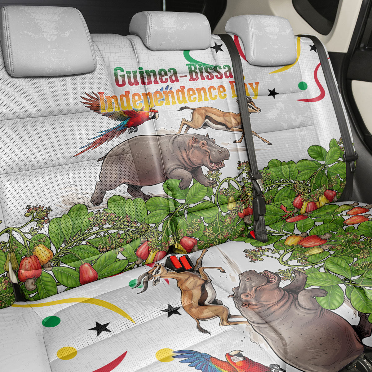 Guinea-Bissau Independence Day Back Car Seat Cover African Wildlife Cashew Harvest Cultural Pride