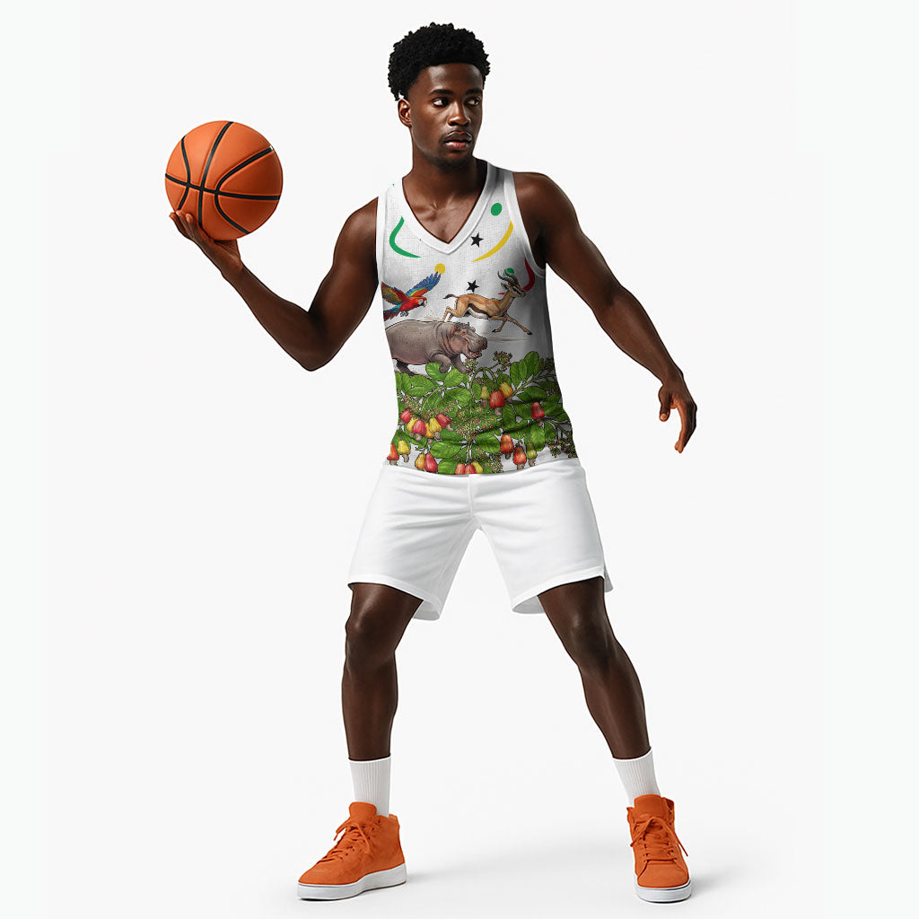 Guinea-Bissau Independence Day Basketball Jersey African Wildlife Cashew Harvest Cultural Pride