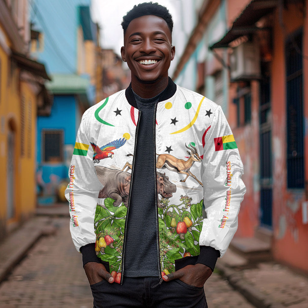 Guinea-Bissau Independence Day Bomber Jacket African Wildlife Cashew Harvest Cultural Pride