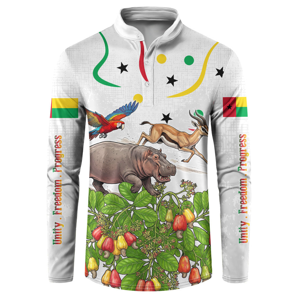 Guinea-Bissau Independence Day Button Sweatshirt African Wildlife Cashew Harvest Cultural Pride