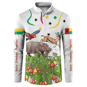 Guinea-Bissau Independence Day Button Sweatshirt African Wildlife Cashew Harvest Cultural Pride