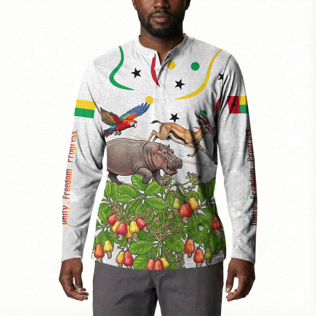 Guinea-Bissau Independence Day Button Sweatshirt African Wildlife Cashew Harvest Cultural Pride