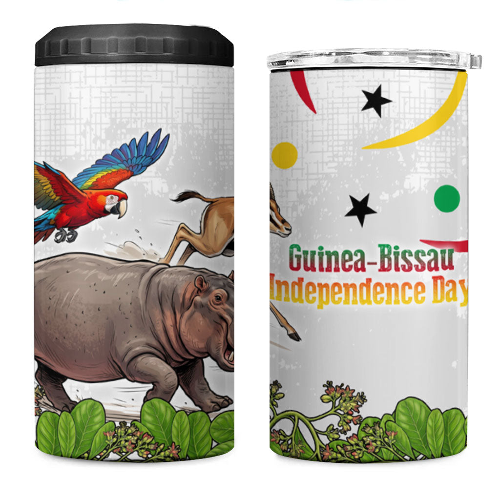 Guinea-Bissau Independence Day 4 in 1 Can Cooler Tumbler African Wildlife Cashew Harvest Cultural Pride