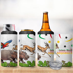 Guinea-Bissau Independence Day 4 in 1 Can Cooler Tumbler African Wildlife Cashew Harvest Cultural Pride