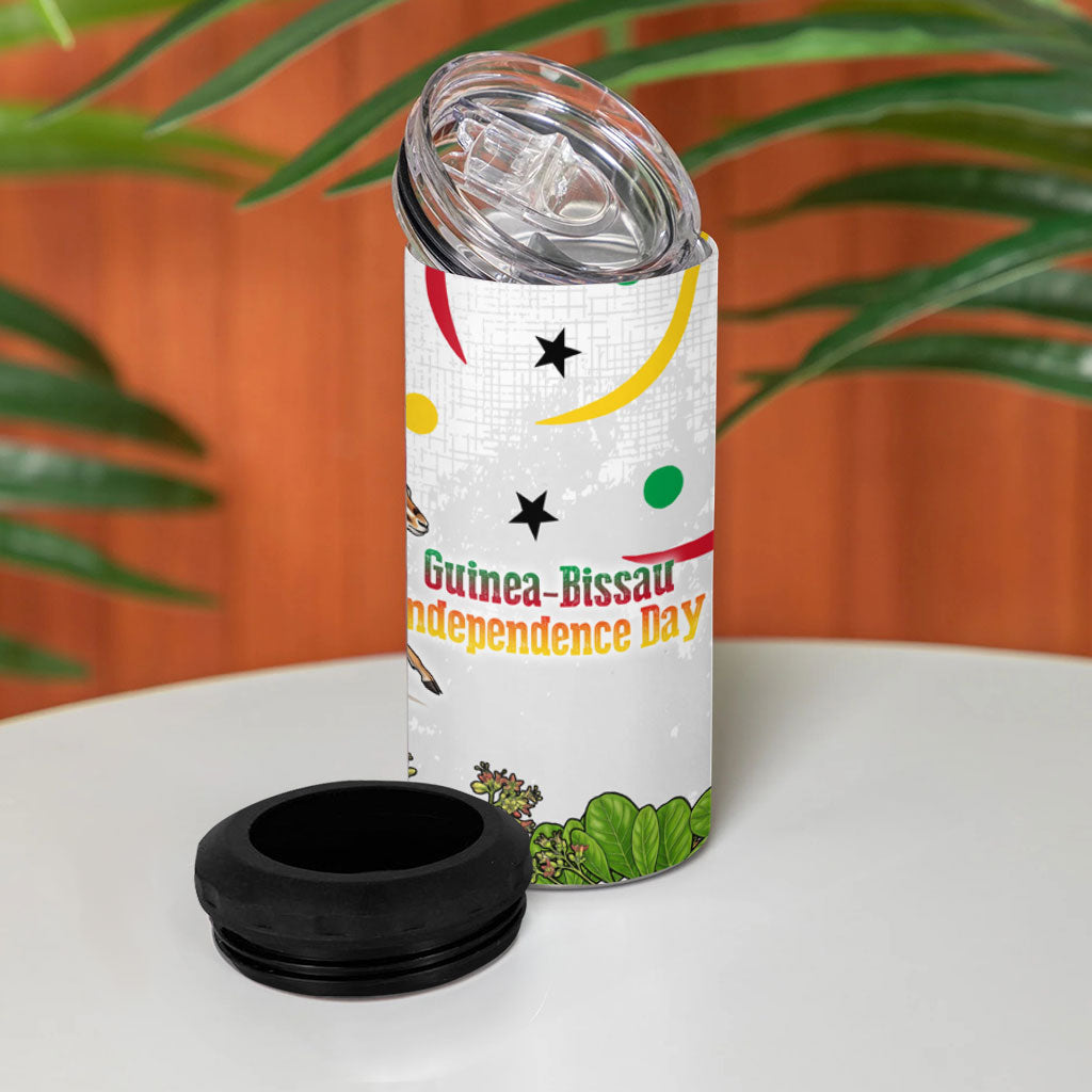 Guinea-Bissau Independence Day 4 in 1 Can Cooler Tumbler African Wildlife Cashew Harvest Cultural Pride