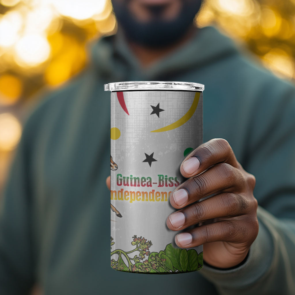 Guinea-Bissau Independence Day 4 in 1 Can Cooler Tumbler African Wildlife Cashew Harvest Cultural Pride
