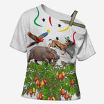 Guinea-Bissau Independence Day Cross Shoulder Shirt African Wildlife Cashew Harvest Cultural Pride