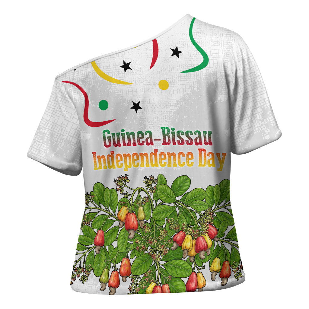 Guinea-Bissau Independence Day Cross Shoulder Shirt African Wildlife Cashew Harvest Cultural Pride