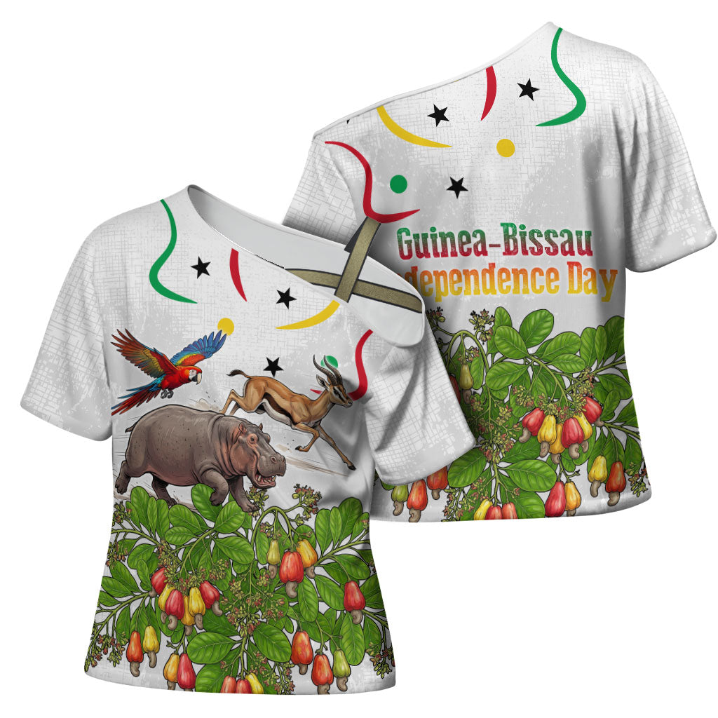Guinea-Bissau Independence Day Cross Shoulder Shirt African Wildlife Cashew Harvest Cultural Pride