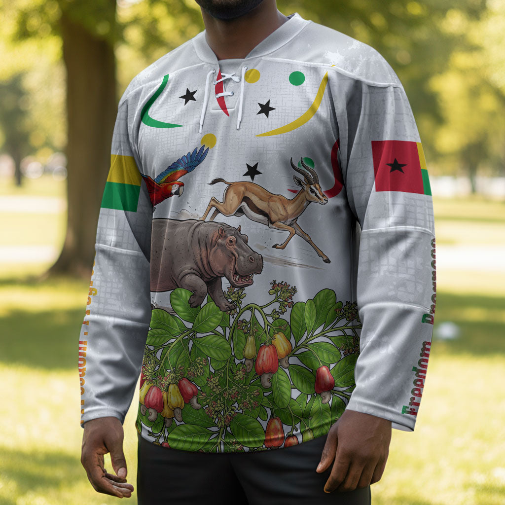Guinea-Bissau Independence Day Hockey Jersey African Wildlife Cashew Harvest Cultural Pride