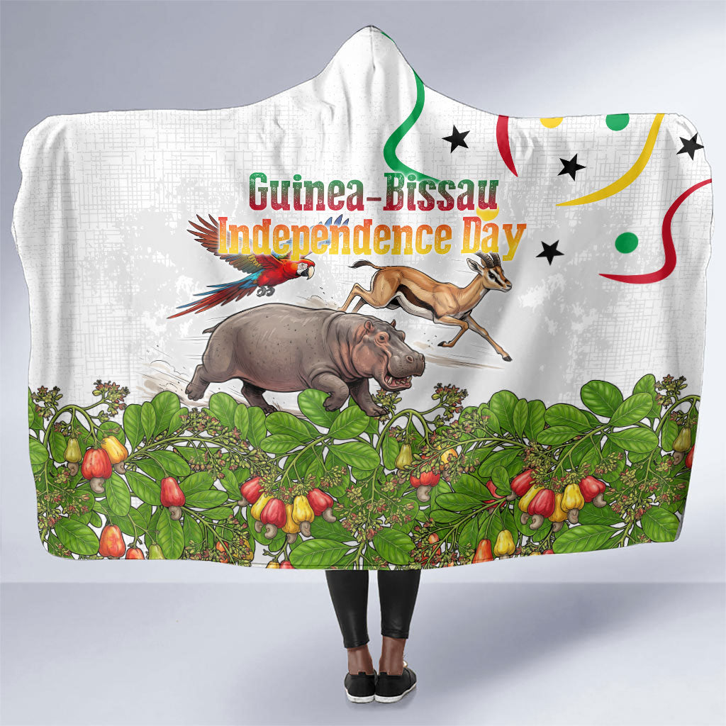 Guinea-Bissau Independence Day Hooded Blanket African Wildlife Cashew Harvest Cultural Pride