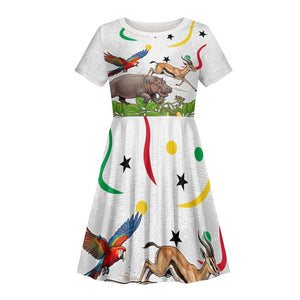 Guinea-Bissau Independence Day Kid Short Sleeve Dress African Wildlife Cashew Harvest Cultural Pride