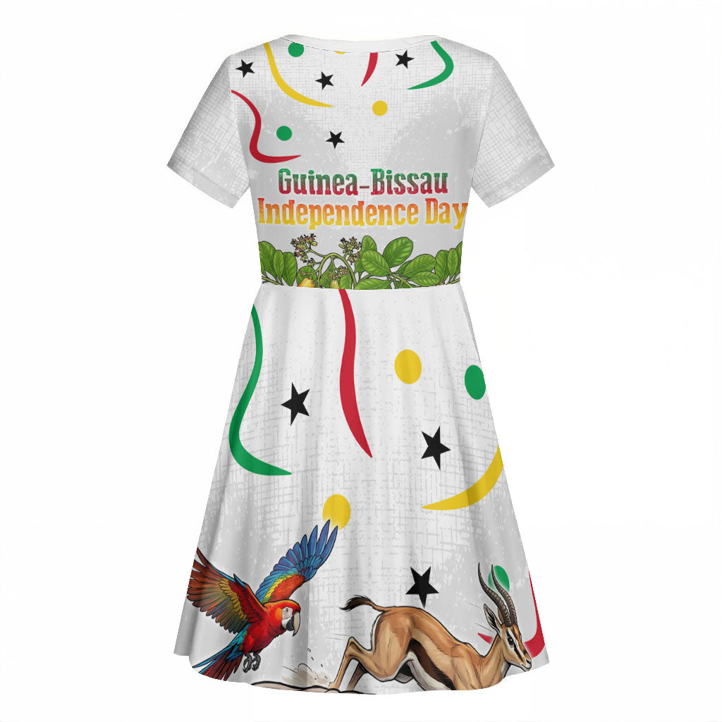 Guinea-Bissau Independence Day Kid Short Sleeve Dress African Wildlife Cashew Harvest Cultural Pride