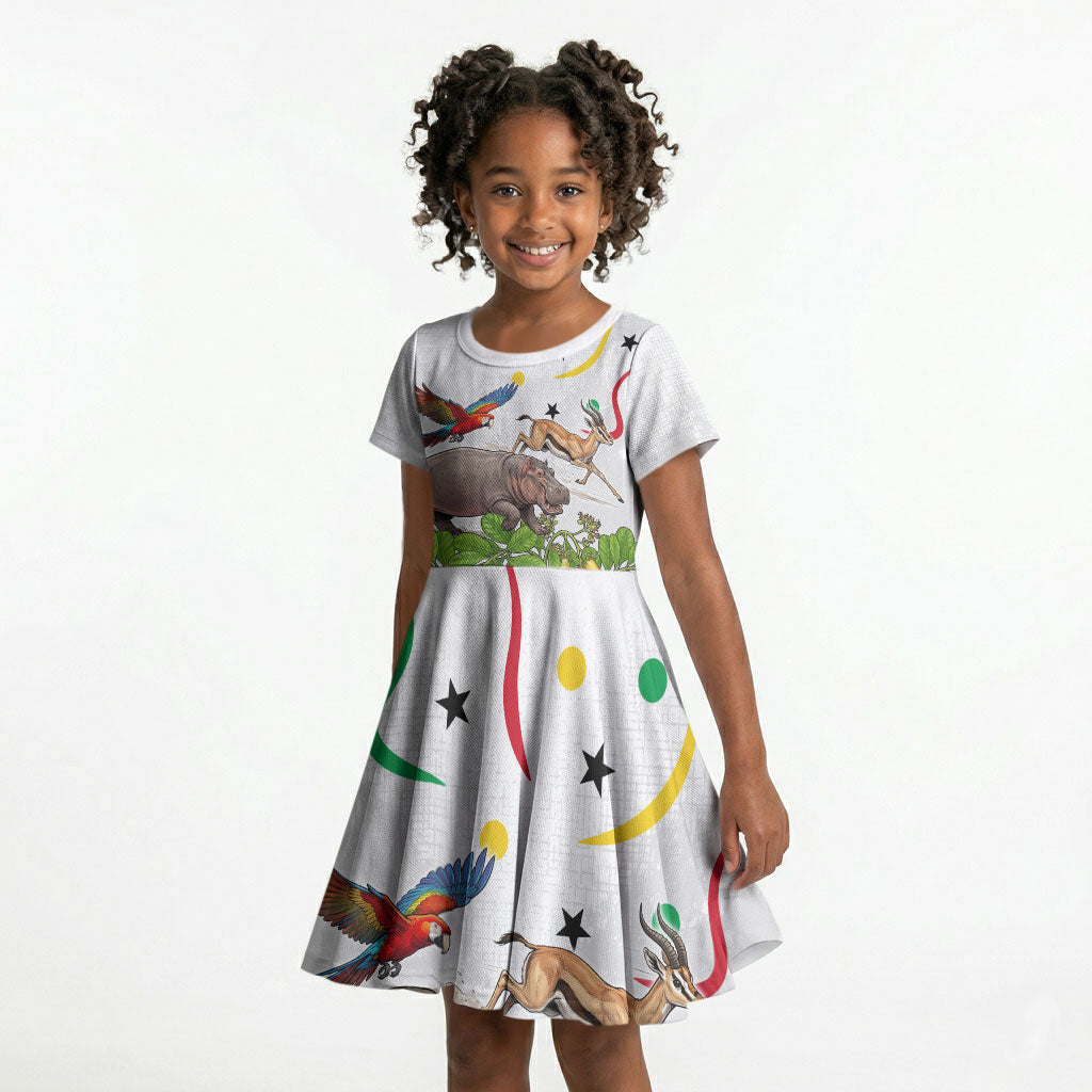 Guinea-Bissau Independence Day Kid Short Sleeve Dress African Wildlife Cashew Harvest Cultural Pride