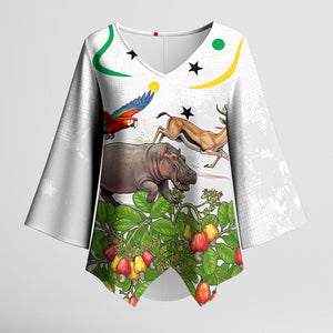 Guinea-Bissau Independence Day Kimono Sleeve Blouse African Wildlife Cashew Harvest Cultural Pride