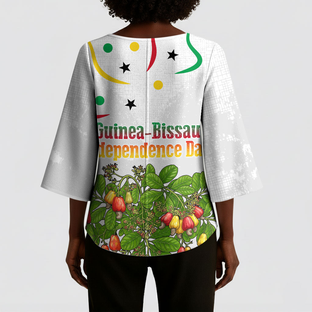 Guinea-Bissau Independence Day Kimono Sleeve Blouse African Wildlife Cashew Harvest Cultural Pride