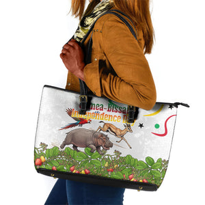 Guinea-Bissau Independence Day Leather Tote Bag African Wildlife Cashew Harvest Cultural Pride