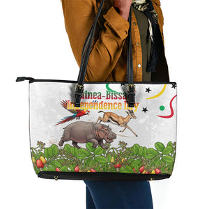 Guinea-Bissau Independence Day Leather Tote Bag African Wildlife Cashew Harvest Cultural Pride