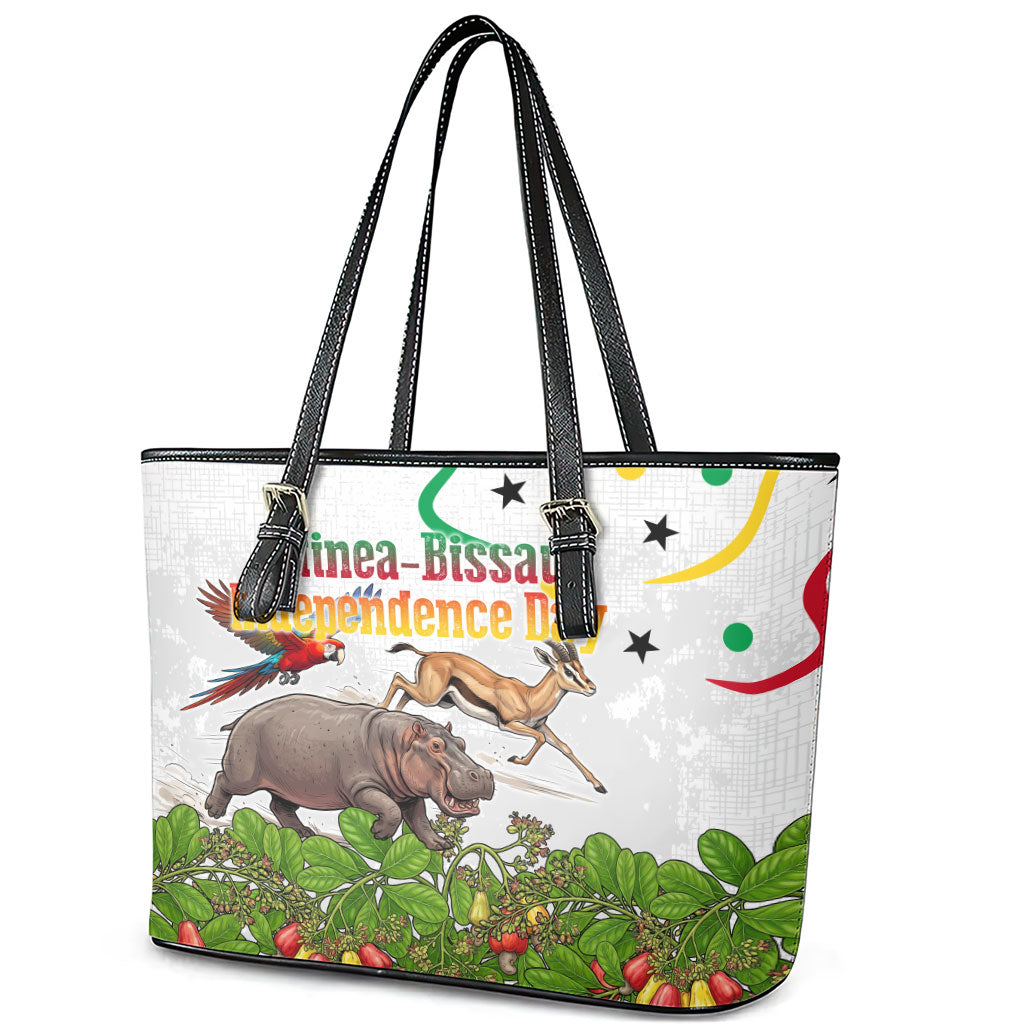 Guinea-Bissau Independence Day Leather Tote Bag African Wildlife Cashew Harvest Cultural Pride