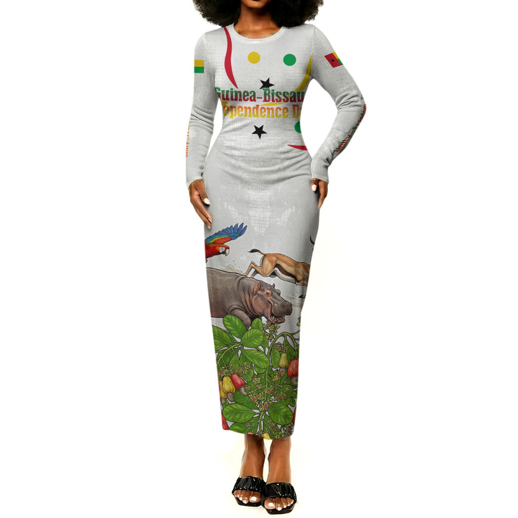 Guinea-Bissau Independence Day Long Sleeve Bodycon Dress African Wildlife Cashew Harvest Cultural Pride
