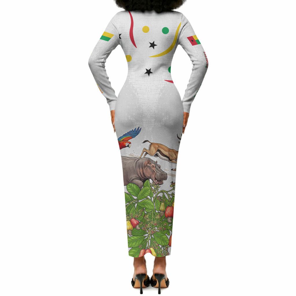 Guinea-Bissau Independence Day Long Sleeve Bodycon Dress African Wildlife Cashew Harvest Cultural Pride