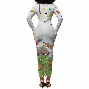 Guinea-Bissau Independence Day Long Sleeve Bodycon Dress African Wildlife Cashew Harvest Cultural Pride