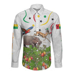 Guinea-Bissau Independence Day Long Sleeve Button Shirt African Wildlife Cashew Harvest Cultural Pride