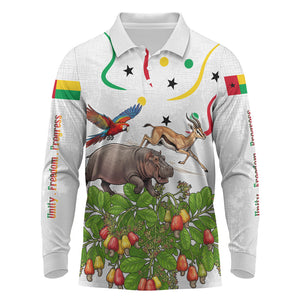 Guinea-Bissau Independence Day Long Sleeve Polo Shirt African Wildlife Cashew Harvest Cultural Pride