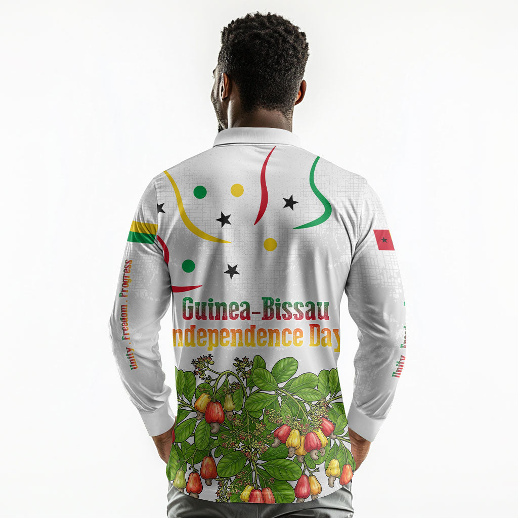 Guinea-Bissau Independence Day Long Sleeve Polo Shirt African Wildlife Cashew Harvest Cultural Pride