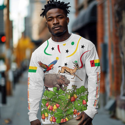 Guinea-Bissau Independence Day Long Sleeve Shirt African Wildlife Cashew Harvest Cultural Pride