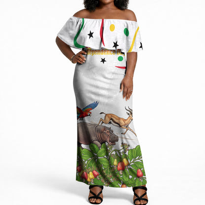 Guinea-Bissau Independence Day Off Shoulder Maxi Dress African Wildlife Cashew Harvest Cultural Pride