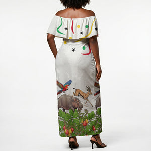 Guinea-Bissau Independence Day Off Shoulder Maxi Dress African Wildlife Cashew Harvest Cultural Pride