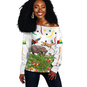 Guinea-Bissau Independence Day Off Shoulder Sweater African Wildlife Cashew Harvest Cultural Pride