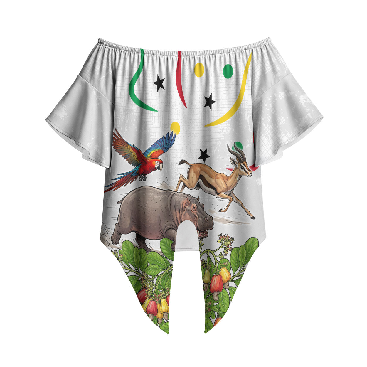 Guinea-Bissau Independence Day Off Shoulder Wrap Waist Top African Wildlife Cashew Harvest Cultural Pride