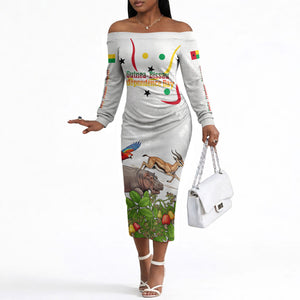 Guinea-Bissau Independence Day Off The Shoulder Long Sleeve Dress African Wildlife Cashew Harvest Cultural Pride