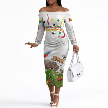 Guinea-Bissau Independence Day Off The Shoulder Long Sleeve Dress African Wildlife Cashew Harvest Cultural Pride