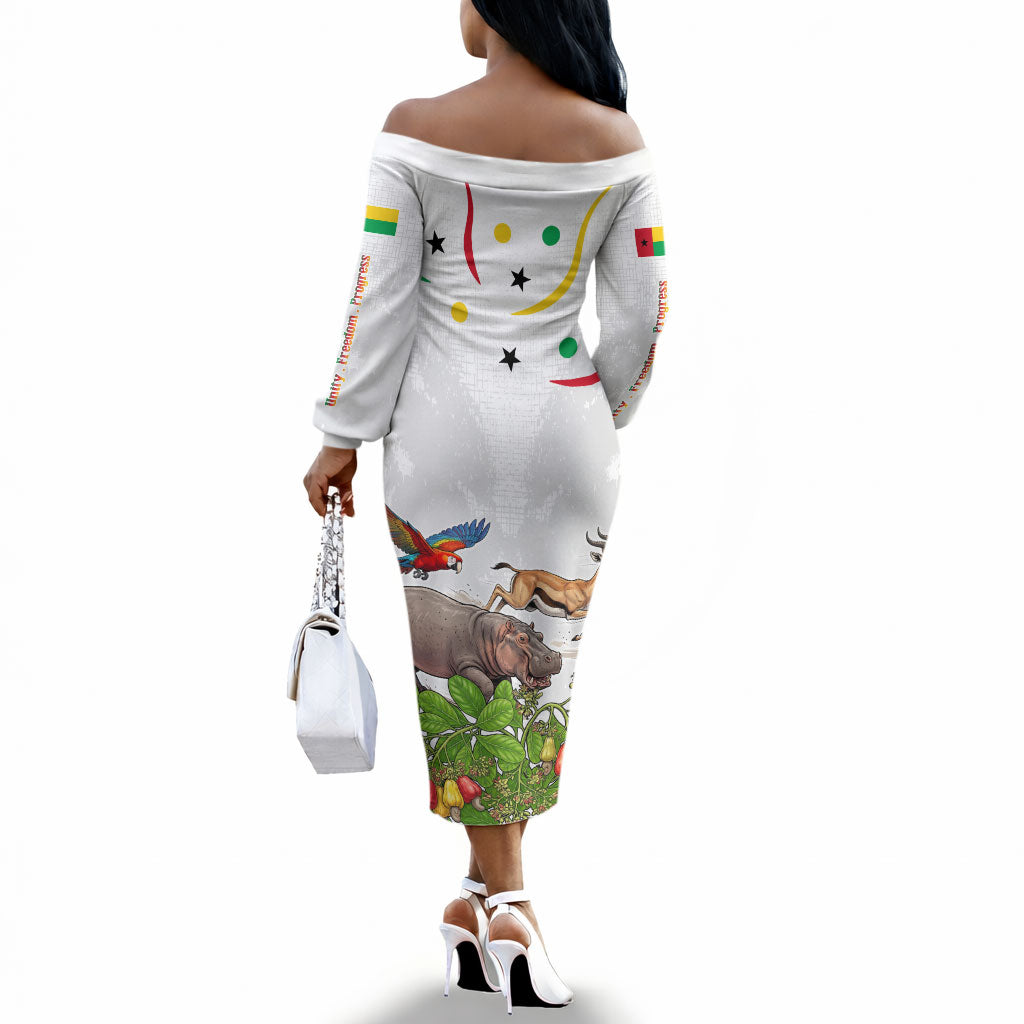 Guinea-Bissau Independence Day Off The Shoulder Long Sleeve Dress African Wildlife Cashew Harvest Cultural Pride