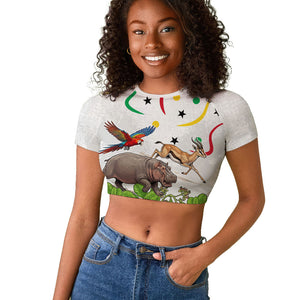 Guinea-Bissau Independence Day Raglan Cropped T shirt African Wildlife Cashew Harvest Cultural Pride