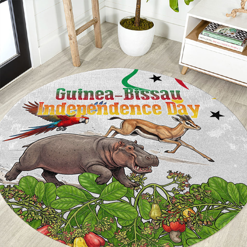 Guinea-Bissau Independence Day Round Carpet African Wildlife Cashew Harvest Cultural Pride
