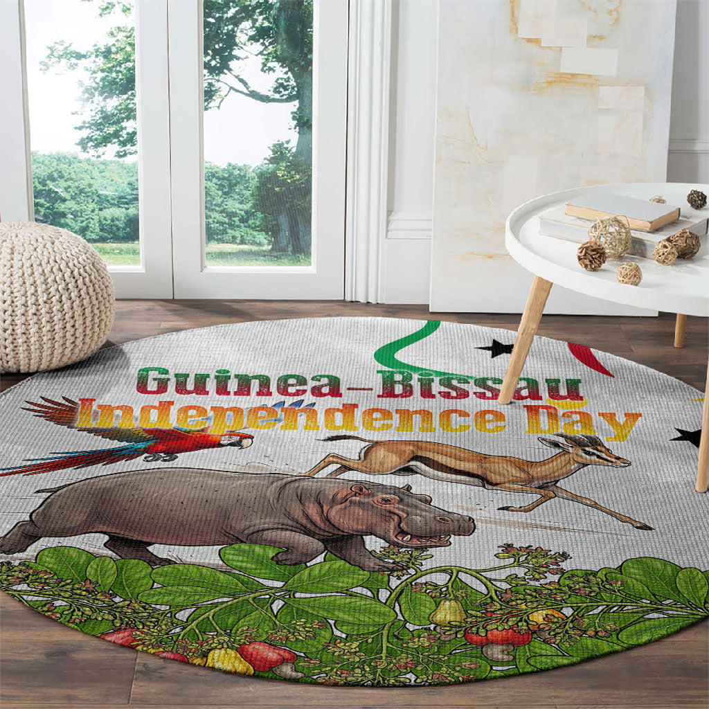 Guinea-Bissau Independence Day Round Carpet African Wildlife Cashew Harvest Cultural Pride