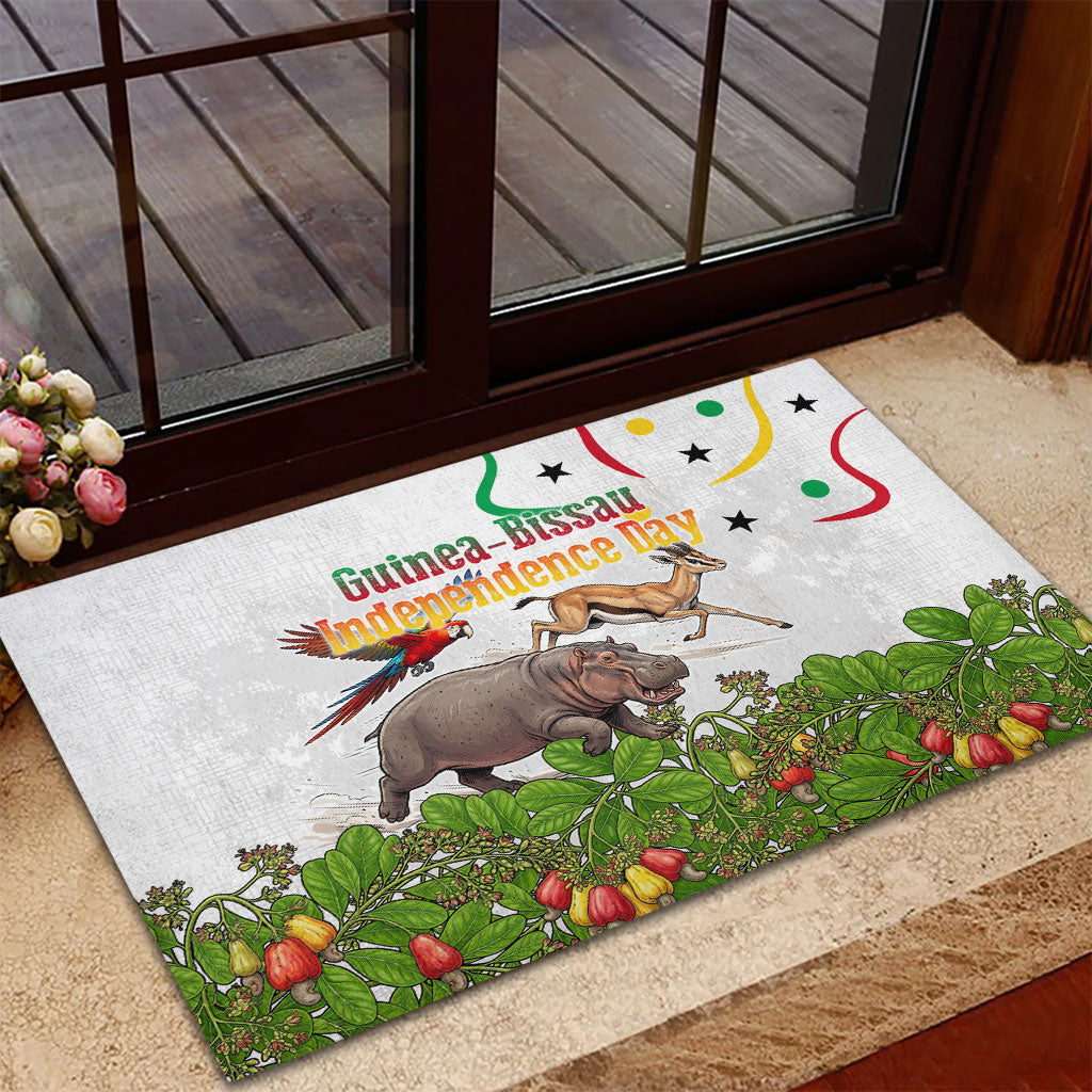 Guinea-Bissau Independence Day Rubber Doormat African Wildlife Cashew Harvest Cultural Pride