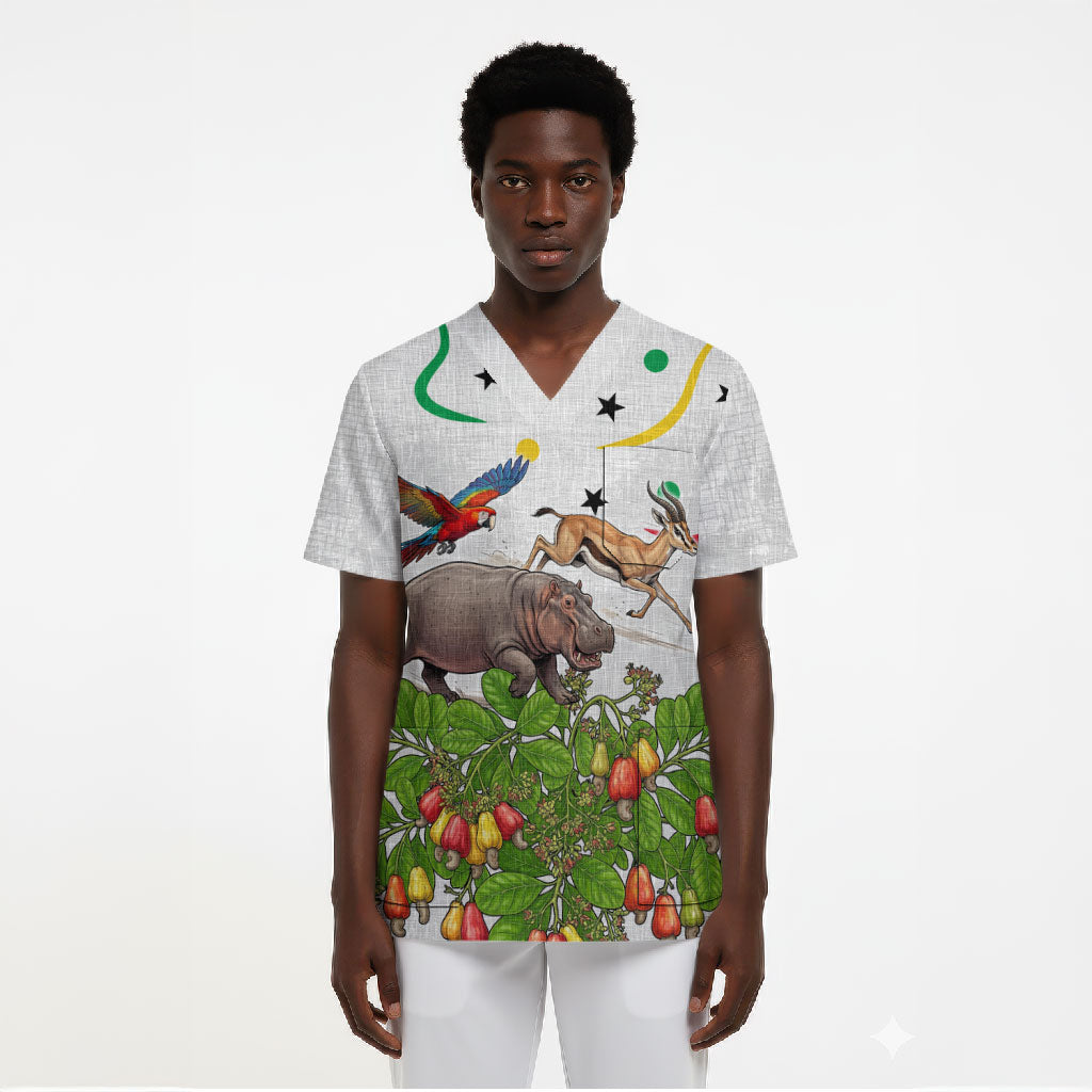 Guinea-Bissau Independence Day Scrub Top African Wildlife Cashew Harvest Cultural Pride