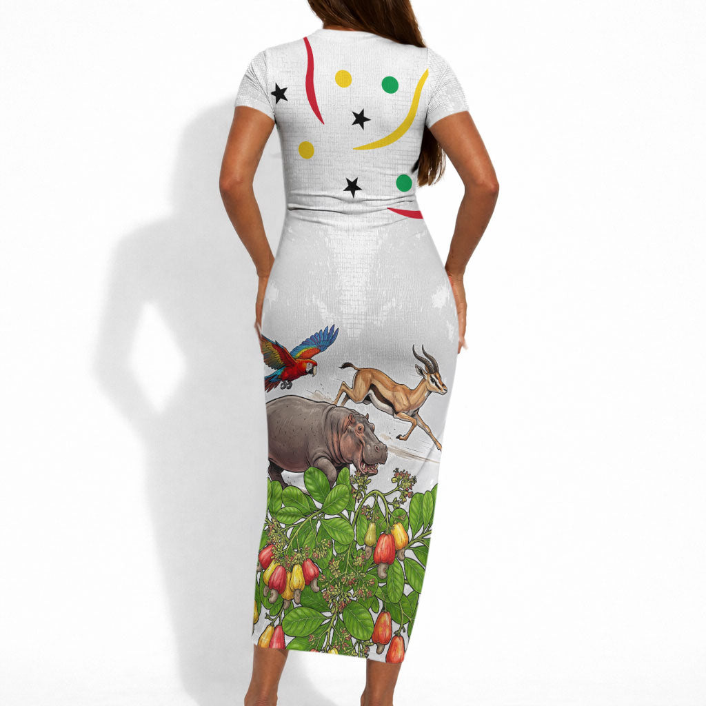Guinea-Bissau Independence Day Short Sleeve Bodycon Dress African Wildlife Cashew Harvest Cultural Pride